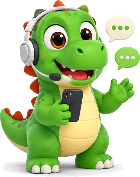 Rex, the green dinosaur with a headset